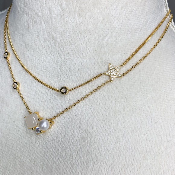 New: Gold Vermeil Chalcedony Stone Layered Necklace - Picture 11 of 12